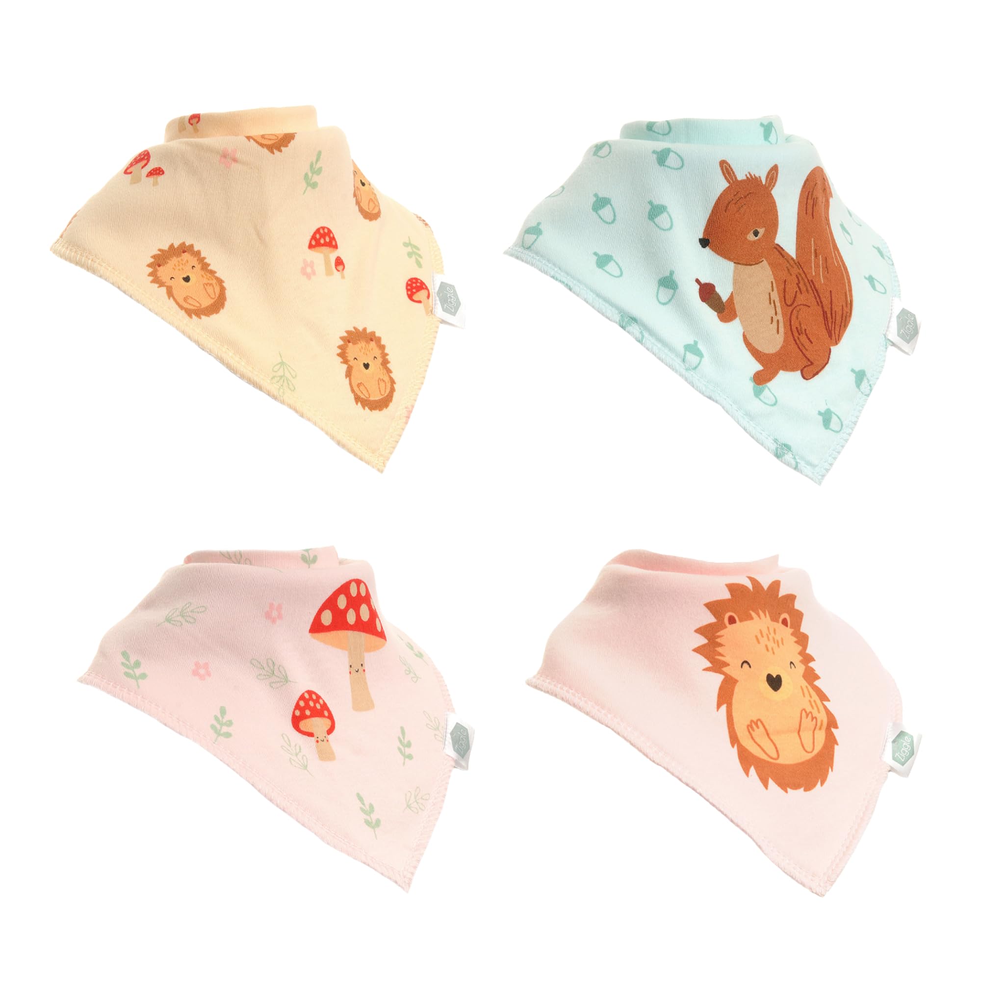 Squirrels/Hedgehogs/Toadstools - 4 x Absorbant Bandana Dribble Bibs - Ziggle