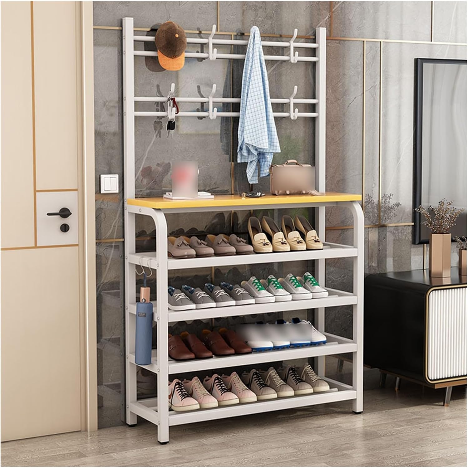Coat Rack Stand Clothes Rack Stand, Free Standing Garment Racks, Portable Clothing Shoe Hat Handbag Storage Organizer, Home Hall Bedroom Entryway Hallway Furniture ( Color : White , Size : 80x27x170CM
