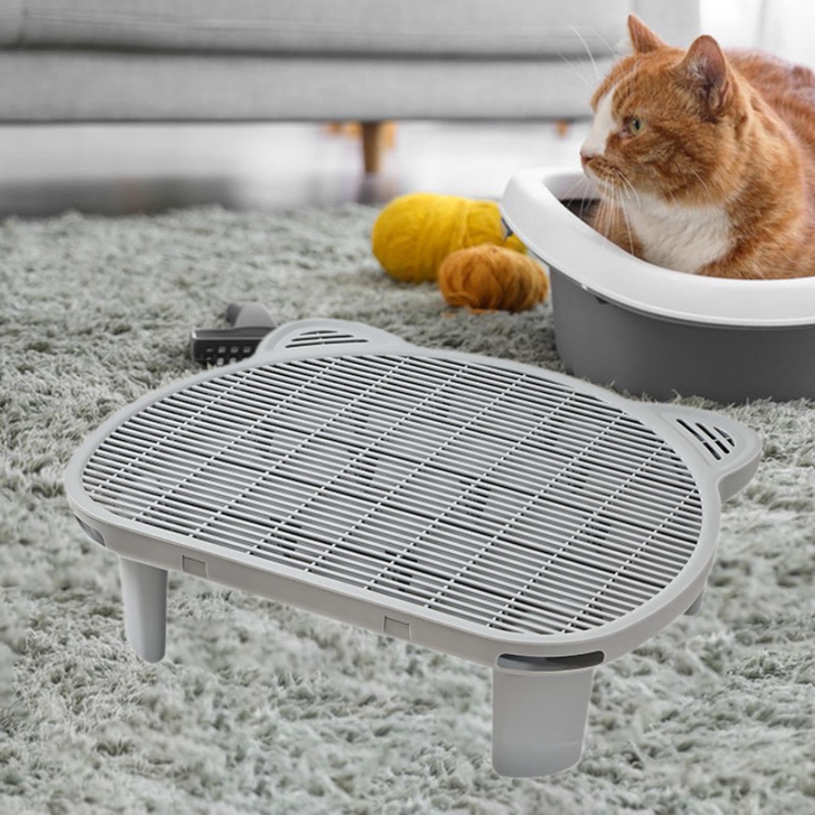 Tapis pour Litière de Chat, Tapis Récupérateur de Litière, Rampe pour Bac à Litière, Facile à Nettoyer, Double Couche, Accessoire pour Animaux, Gris