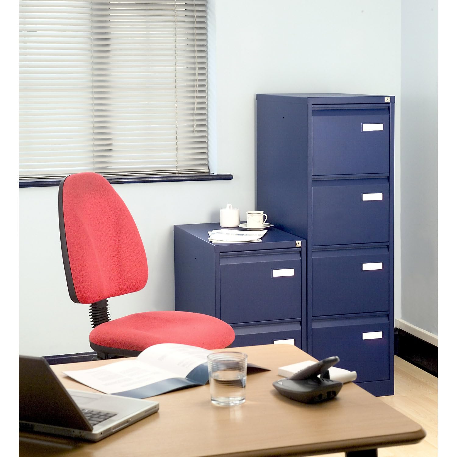 Bisley LIGHT Hängeregistraturschrank, einbahnig, DIN A4, 4 HR-Schubladen, Metall, 639 Oxfordblau, 62.2 x 41.3 x 132.1 cm