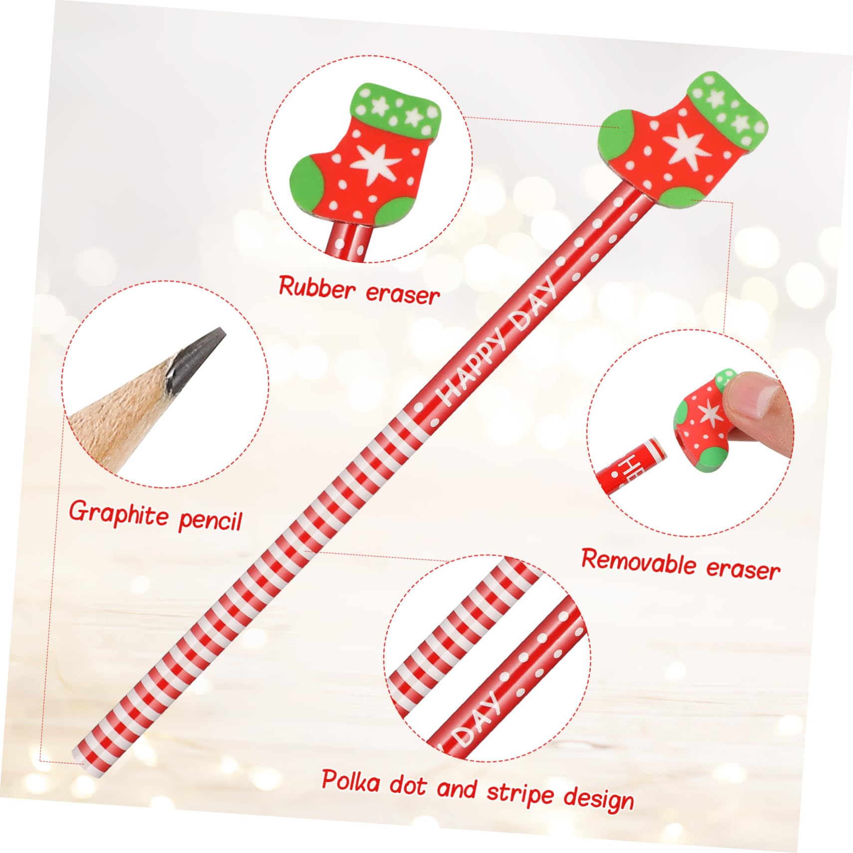 4 Sätze Weihnachts-radierstift-set Schreibkladde Weihnachtsbriefpapier Weihnachtsbleistifte Für Whiteboard Trocken Abwischbar Bleistift Hölzern 36 Stück * 4
