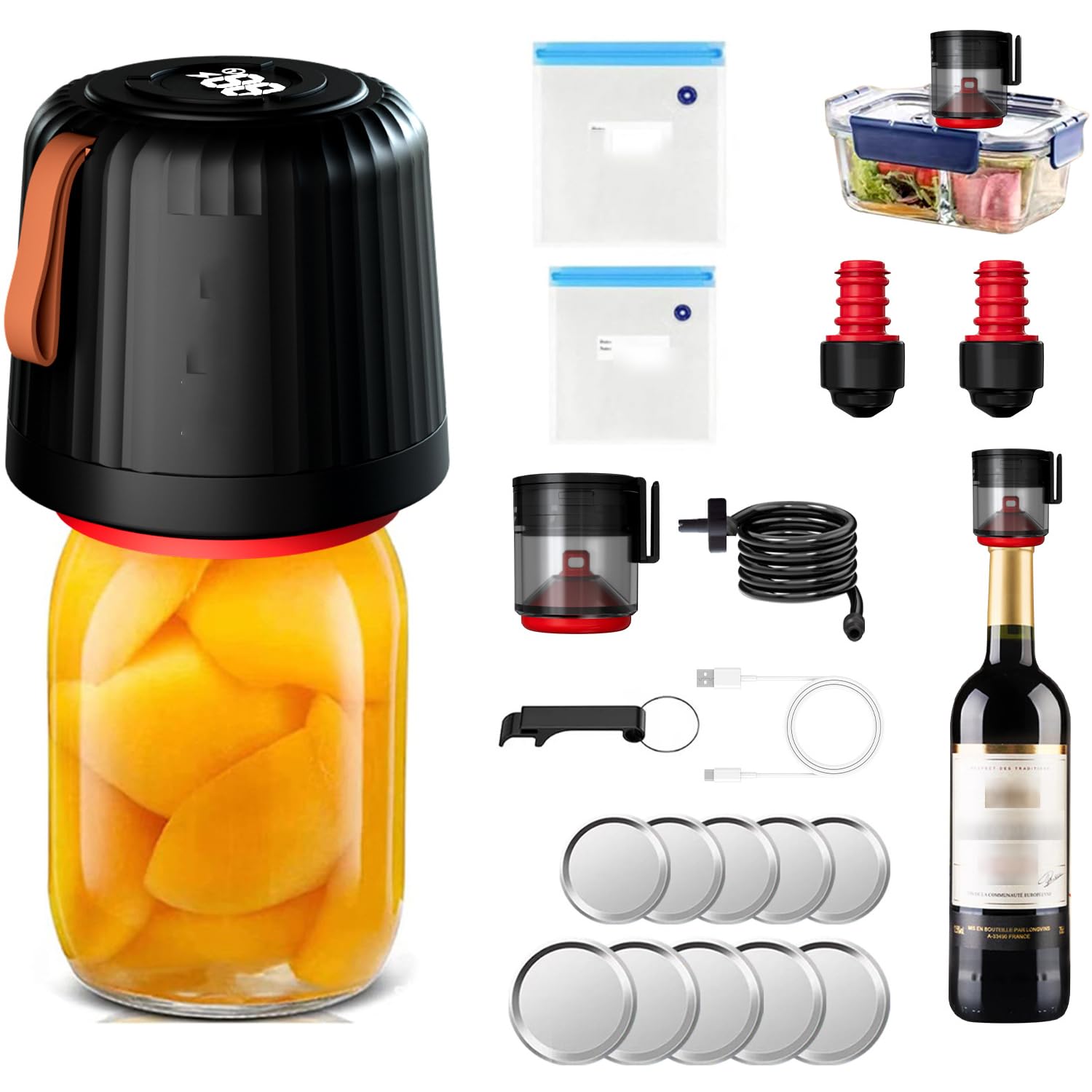 Macchina per Sottovuoto per Alimenti, Macchina per Sottovuoto Ad Aspirazione Forte Da 60 Kpa, Display A Led, Capacità Della Pompa Dell'aria 500 Cc, Rumore <60 Db, Macchina per Sottovuoto A Batteria