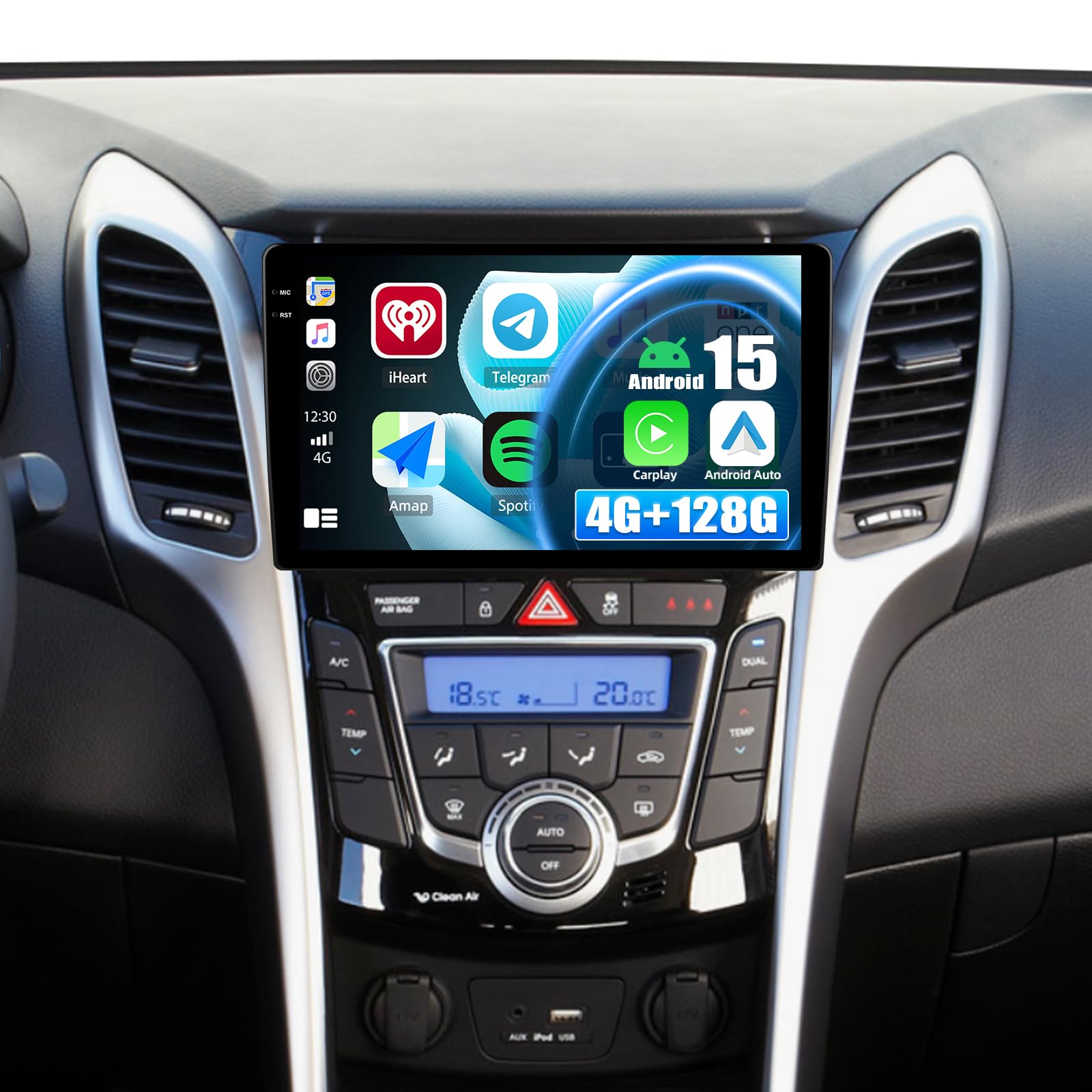 CAMECHO 4+128GB 9 Pulgadas Android 15 Autoradio para Hyundai i30 2011-2015, Radio Bluetooth con GPS Wi-Fi CarPlay Inalámbrico, Android Auto RDS FM Mirror Link y Cámara Trasera, Pantalla Táctil Incell