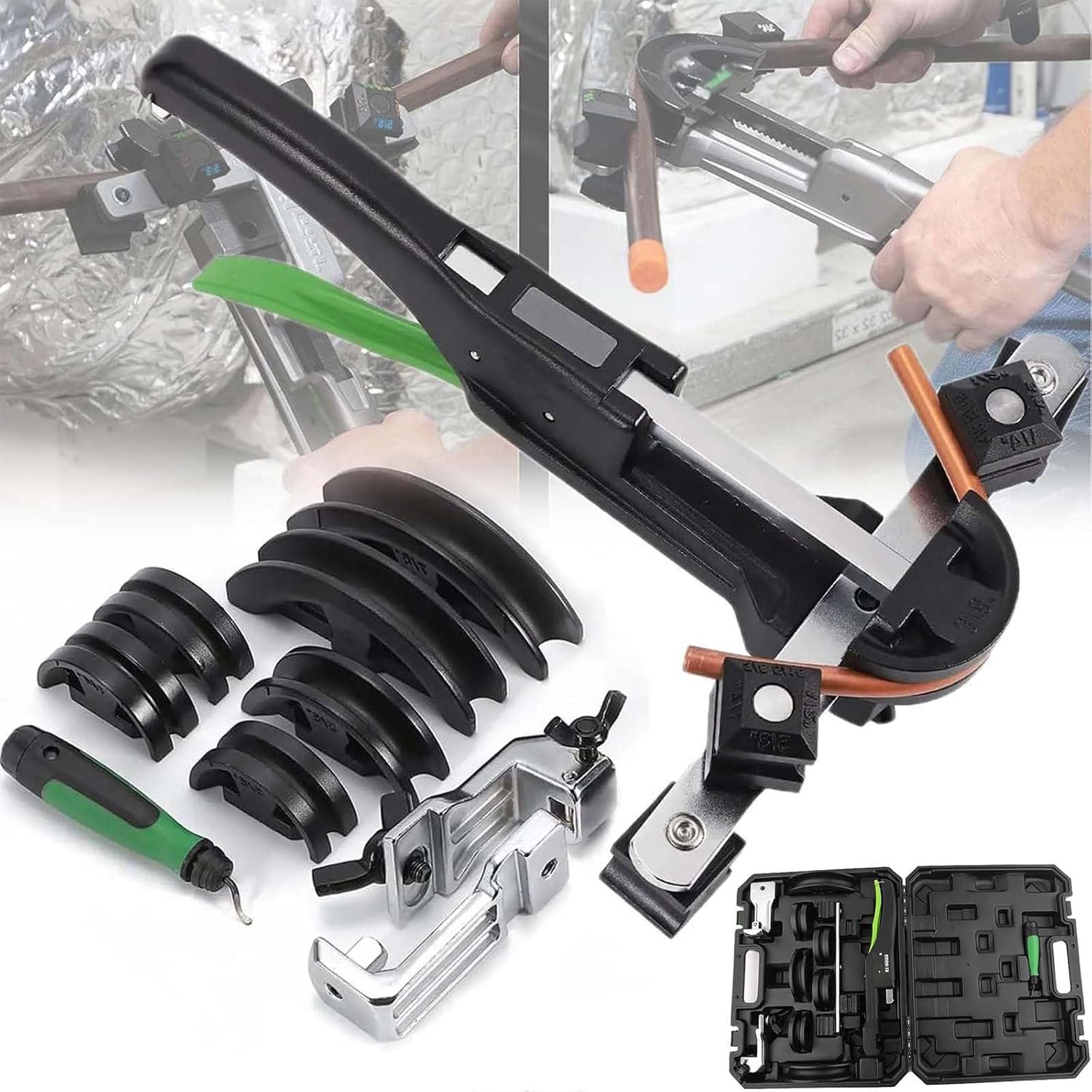 JXYQ HVAC Tubing Bender Kit with Ratchet and Durable Dies for Efficient Refrigeration Repair - Ideal for Professionals and DIY Enthusiasts