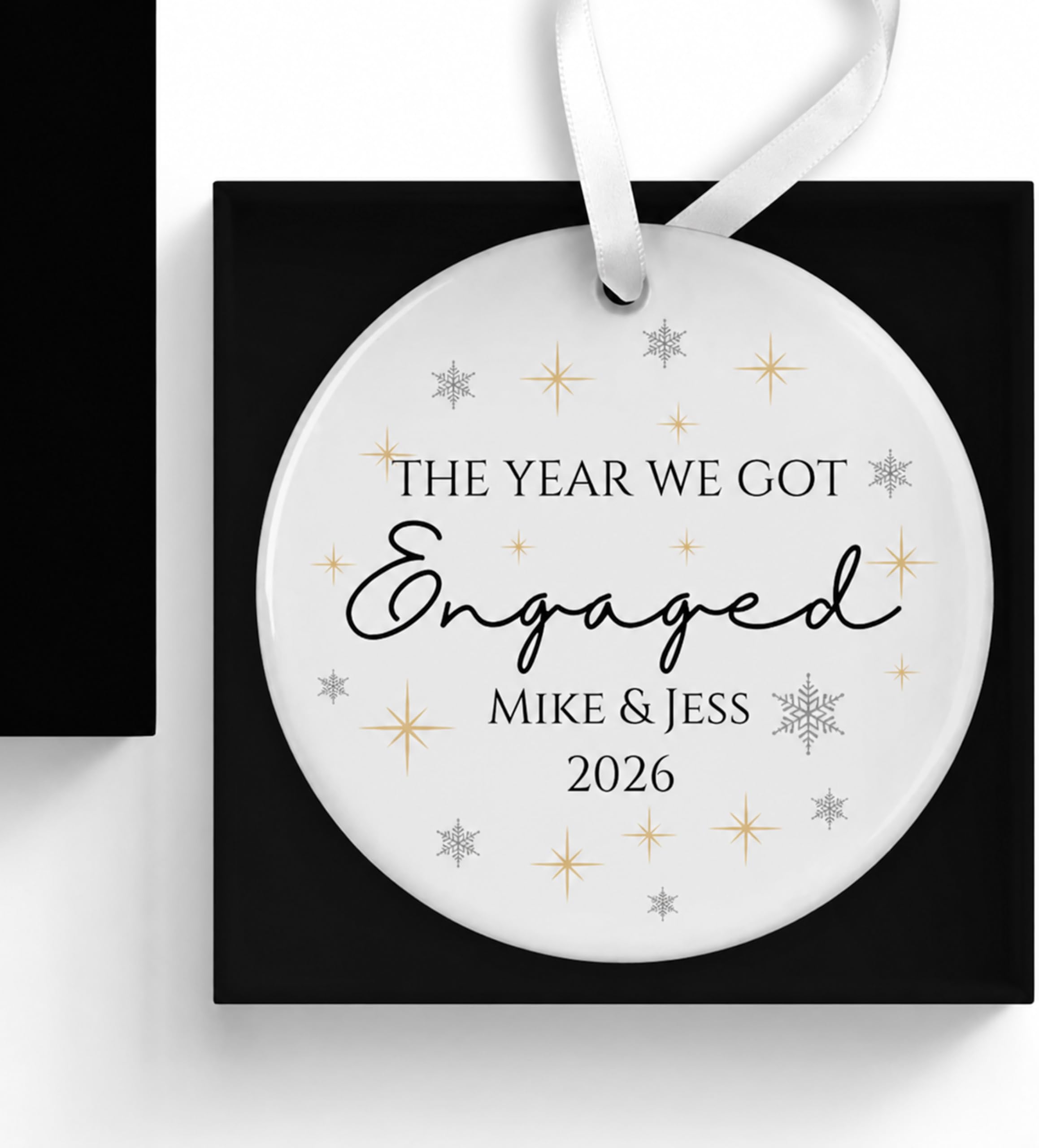 UNIQUEPGIFTS First Christmas Engaged Ornament – Personalised Engagement Bauble, Newly Engaged Keepsake Decoration