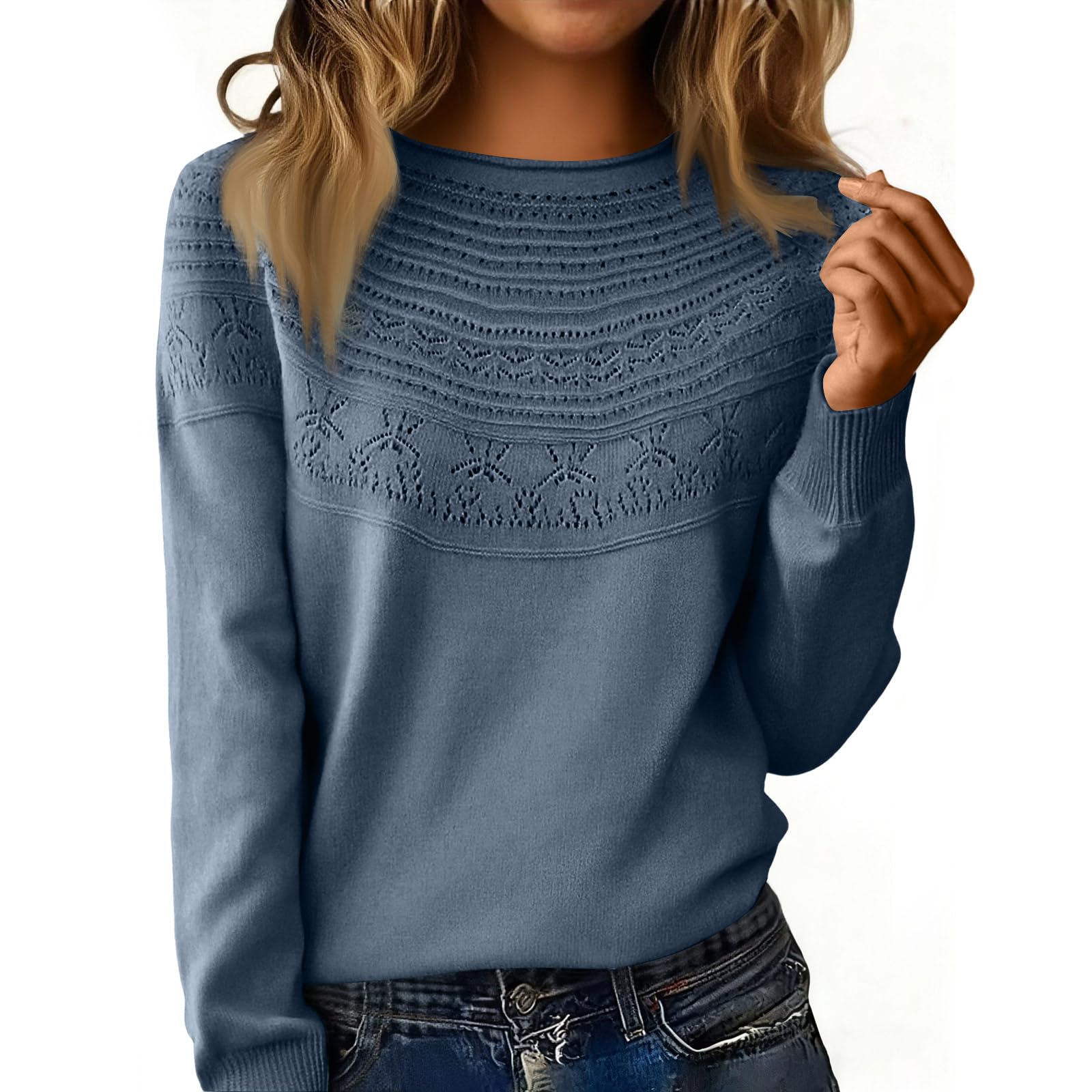 Cute Sweaters for Women Comfort Warm Hollow Out Pullover Lightweight Crochet Sweaters Comfy Teacher Outfits