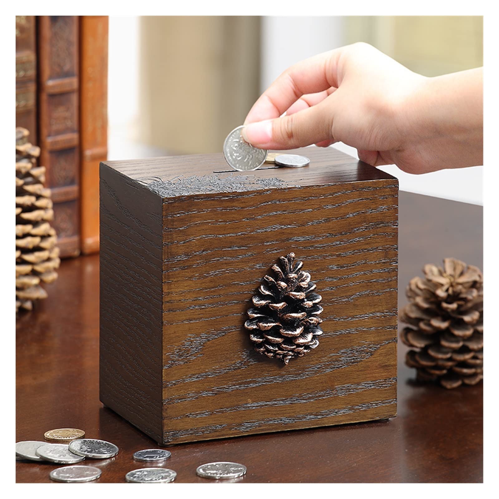 Houten Geheime Spaarpot Opslag Papiergeld Vintage Grote Verborgen Veilige Munt Spaarpot Met Slot Sleutel Woondecoratie (Color : 4, Size : 0
