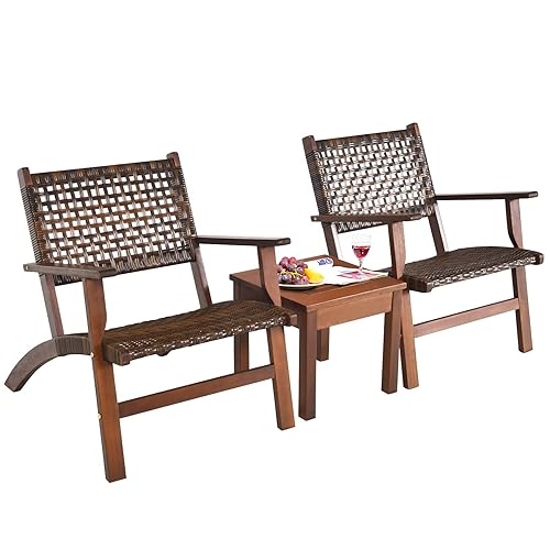 RELAX4LIFE 3-Pieces Porch Bistro Set - Outdoor Eucalyptus Wood Patio