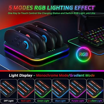4 in 1 Charging Dock Compatible with Nintendo Switch 2 for Joy Con 2 with LED Indication, Charger Station with Charging Cable (Black)