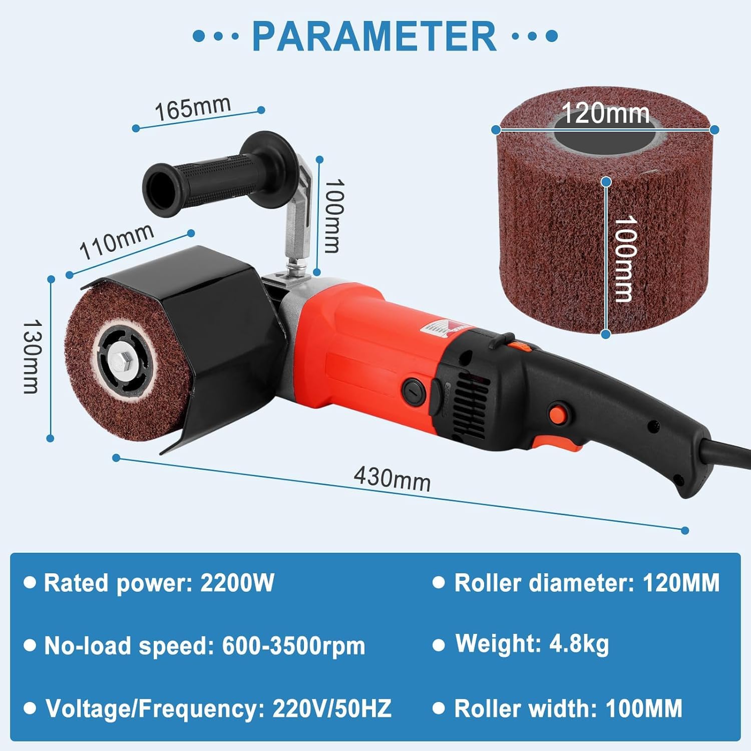 MXBAOHENG 2200W Satiniermaschine mit 2 Stück Rädern Holz Bürstenschleifer Elektrische Satiniermaschine Bürstmaschine für holz Einstellbare Geschwindigkeit Drahtziehmaschine