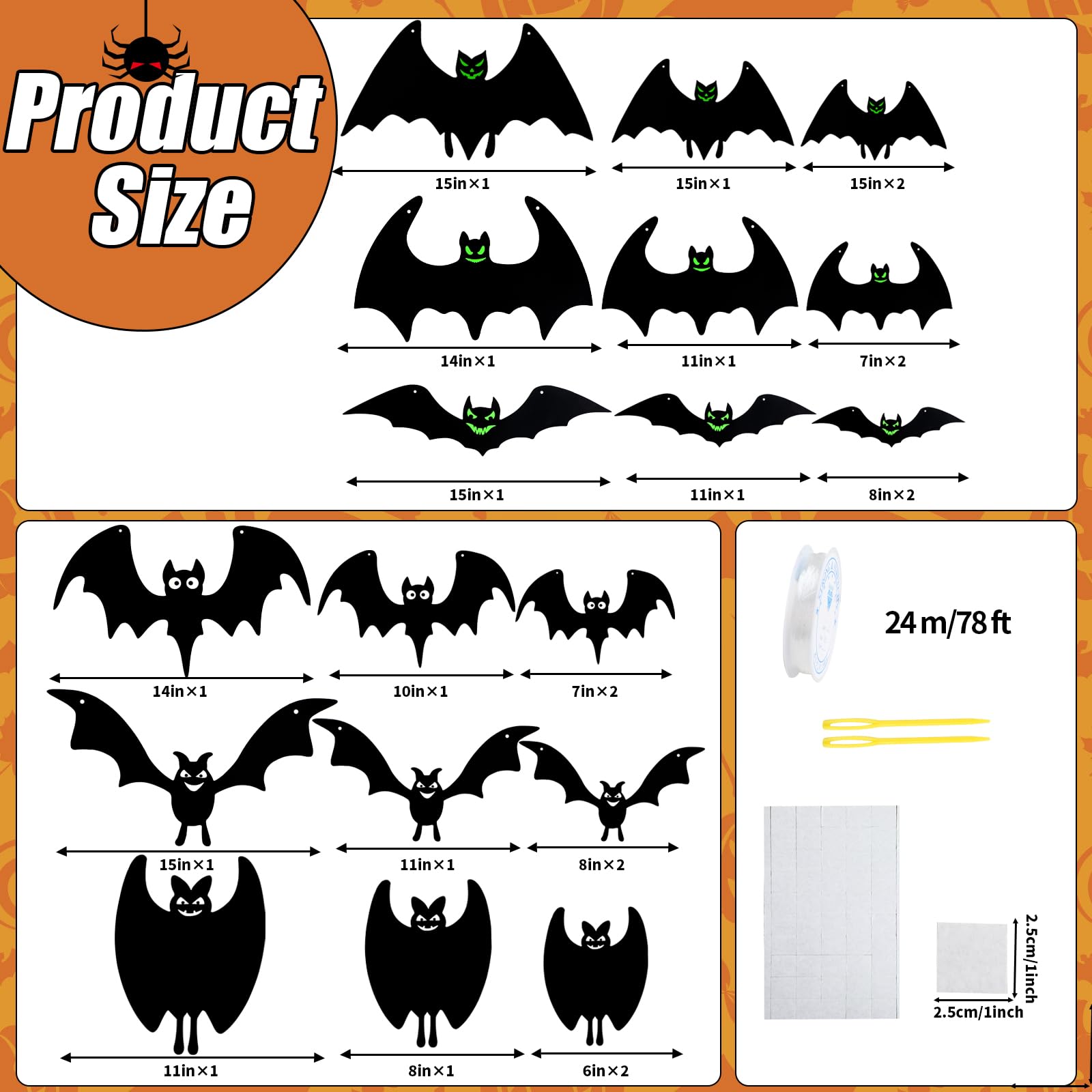 KIMOBER 24pcs Hanging Halloween Bats Decor,Black Flying Plastic Bat with Glowing Eyes for Halloween Party Indoor Outdoor Decoration Supplies