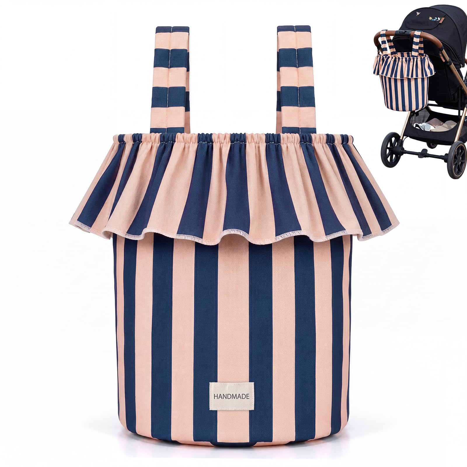Photo 1 of Abbylike Ruffle Stroller Bag with Removable Handles, Cotton Stroller Organizer with Waterproof Lined for Moms Baby Travel (Ruffles Style,15.5 x 9.5 Inch,Brown Black)