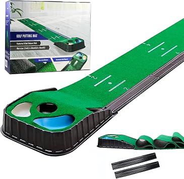 Golf Putting Mat Length 106''270cm with Auto Ball Return - Indoor Outdoor Practice Mat with Alignment Lines Non-Slip Base Home Office Golf Training Aid Gift for Golf Lovers