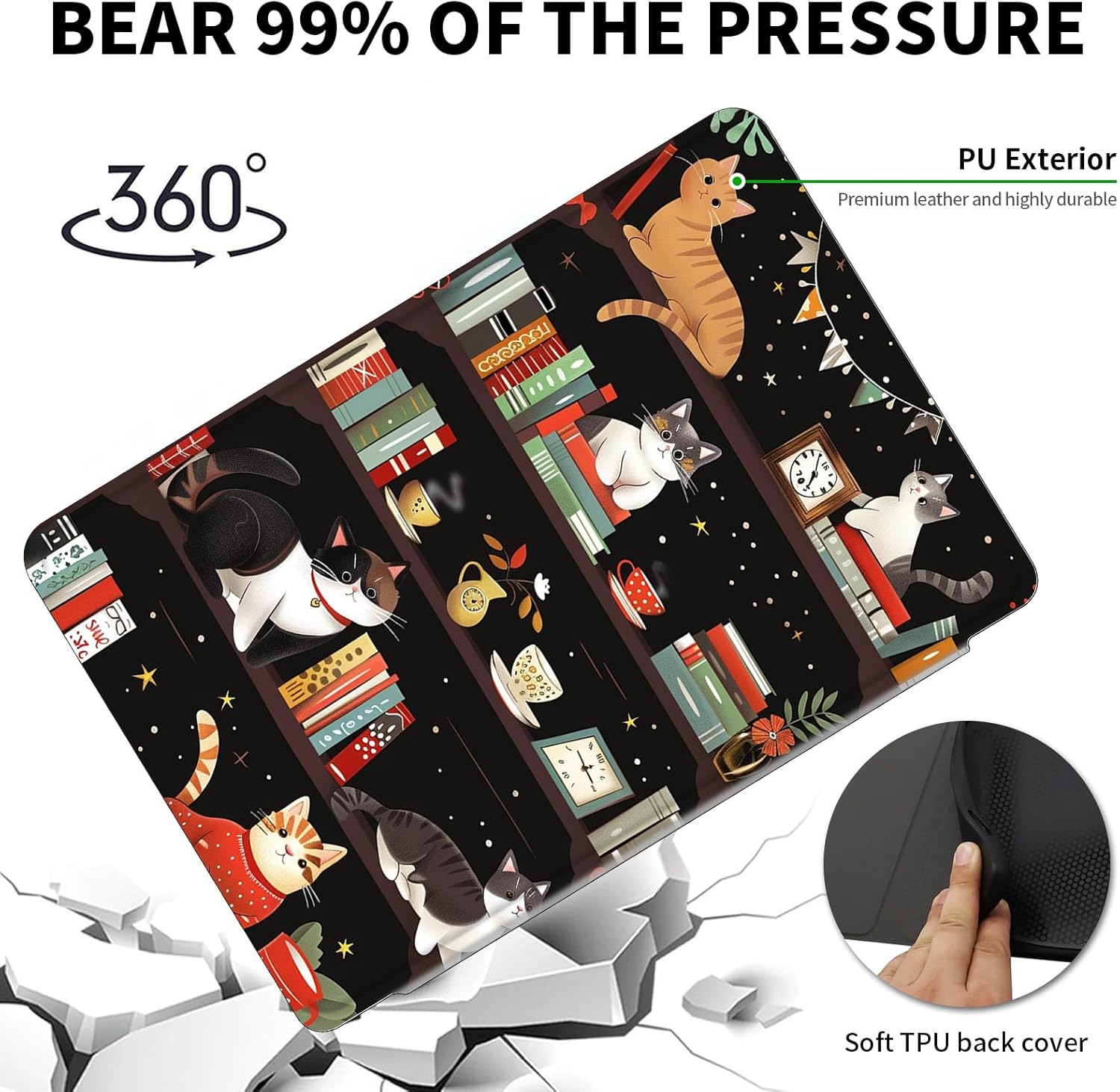 for Amazon Fire HD 10 Tablet Case 13th Generation 2023 Release,360 Degree Rotating Swivel PU Leather Stand Flip Folio with Auto Wake/Sleep Cover for Fire HD 10 Tablet 2023,Bookshelf Cute Cat