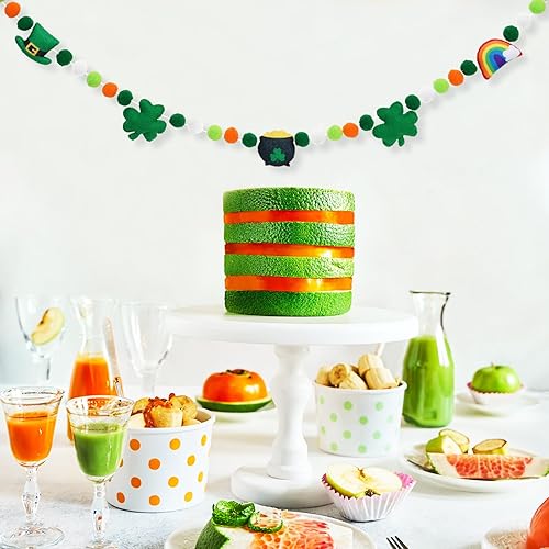 Miniatura 6 de Whaline Guirnalda de bolas de fieltro del día de San Patricio de 8.2 pies, guirnalda colgante de arco iris, guirnalda de bolas de pompón verde