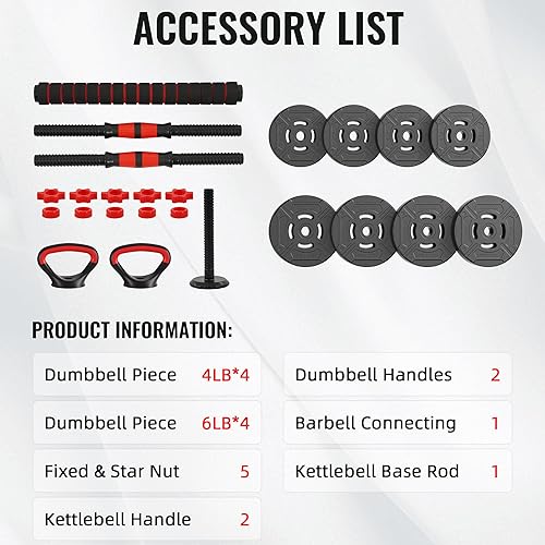 Miniatura 2 de Fitvids Juego de mancuernas y pesas rusas intercambiables portátiles multifuncionales con pesas ajustables, juegos de 40 libras o 60 libras, 2 en 1