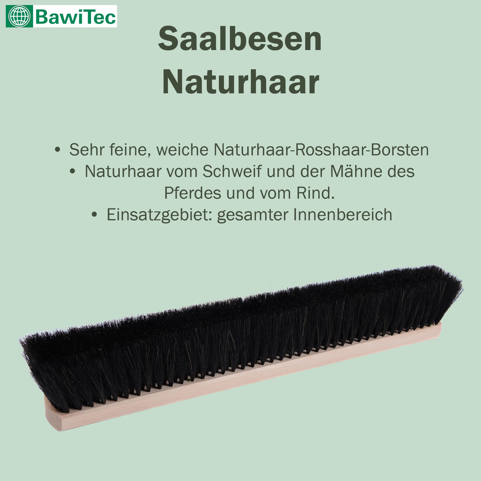 Sehr weicher Rosshaar Besen Saalbesen 80cm mit 4-Loch-System Stiel Alustiel | 4-Loch Wechselsystem, Aluminiumstiel 145cm, Sehr weiche Borsten, Für glatte Böden, Innenraum
