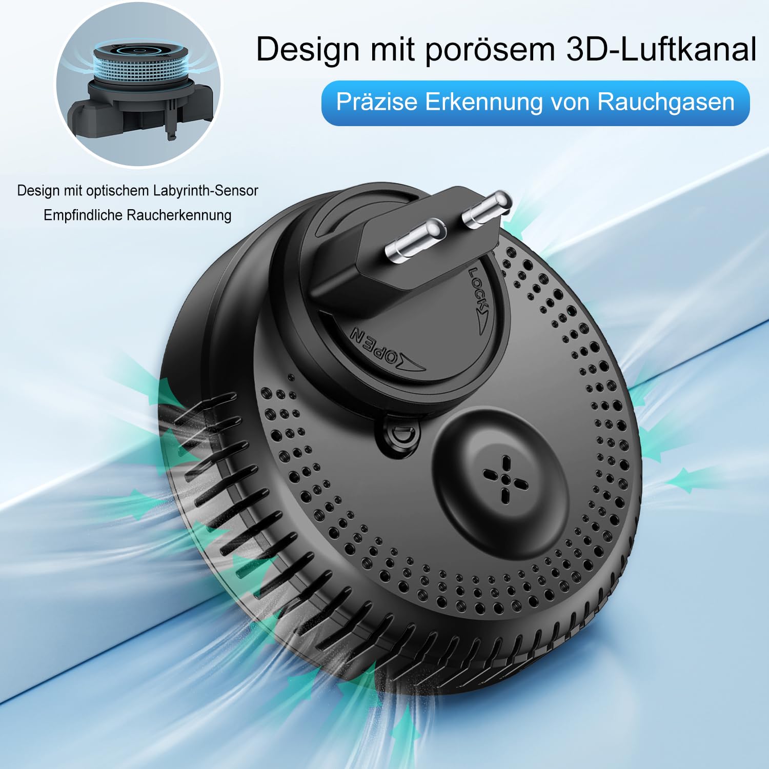 5in1 Rauchmelder CO-Melder Gasmelder und Temp Feuchtigkeits-Sensor für Haus | Plug in Rauch CO Gas Kohlenmonoxid-Detektor mit Batterie, HD-Bildschirm, Temp Feuchtigkeits-Sensor für Home Hotel RV HD13