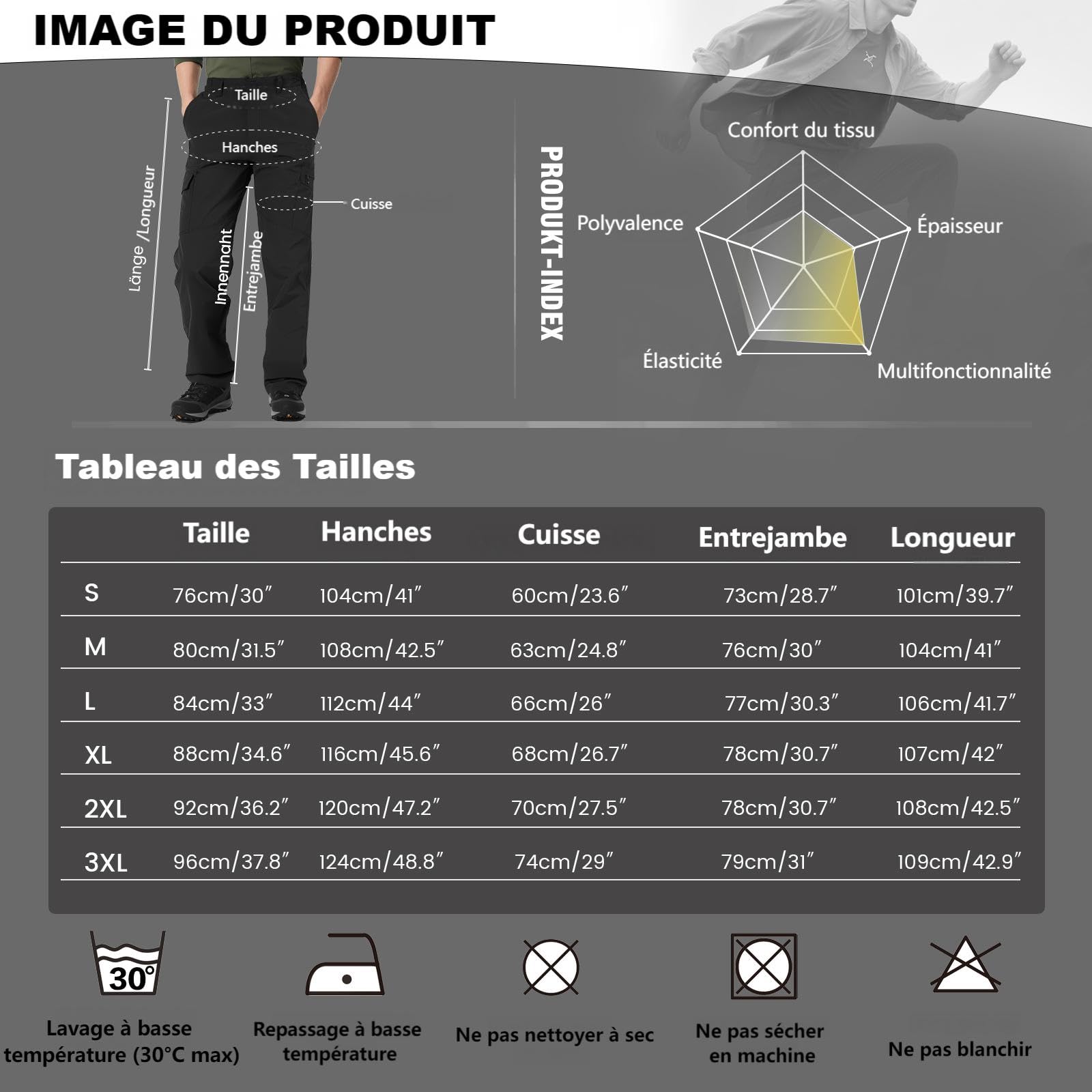 Aimato Pantalon de randonnée pour Homme, imperméable et Respirant, avec 6 Poches Multifonctions, Pantalon de Travail d'extérieur pour Trekking, randonnée, Camping, Voyage