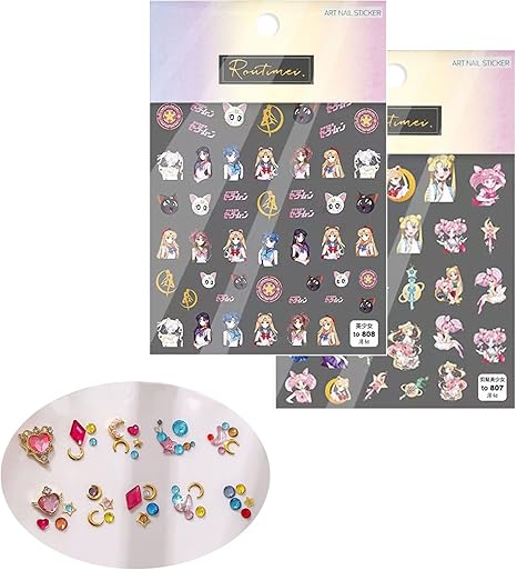 Amazon 美少女戦士セーラームーン ネイルシール ネイルセット 月野うさぎ ネイルステッカー ネイルパーツ 立体 3d ネイルセット ネイルアート ネイルシール2枚 立体ネイル素材バッグ 水野亜美 ルナ アルテミス ネイルステッカー 3dシール ネイルアート デザイン