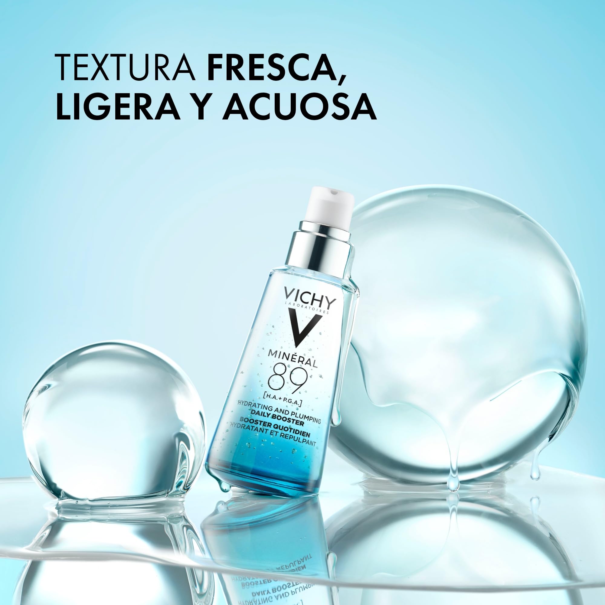 Vichy Sérum Concentrado y Fortificante, Efecto Hidratante, Reparador y Fortalecedor, Con Ácido Hialurónico y Agua Volcánica, Fórmula Única, Minéral 89, 75 ml