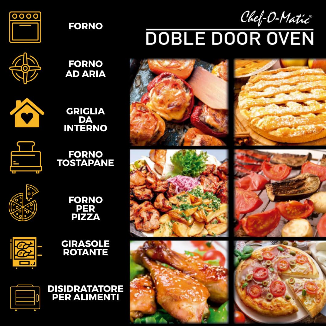 STARLYF Doble Door Oven 28L, Forno Friggitrice ad Aria XXL | Doppia Porta, 18 Programmi, 1700W, Grill, Girarrosto, Disidratatore e Display LCD | Forno Elettrico Multifunzione da Cucina