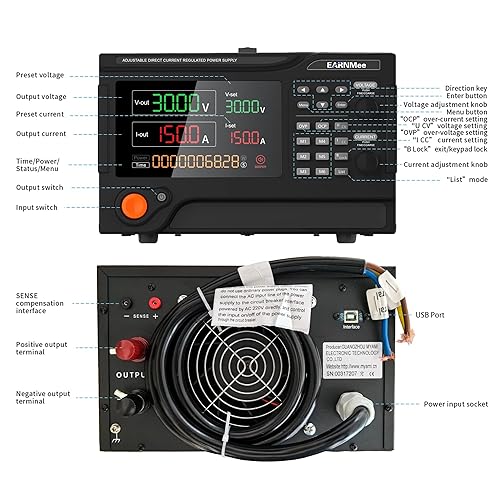 Miniatura 3 de Fuente de alimentación CC 30V 150A, 4500W de alta potencia, programable variable ajustable, conmutación regulada, fuente de alimentación de banco de