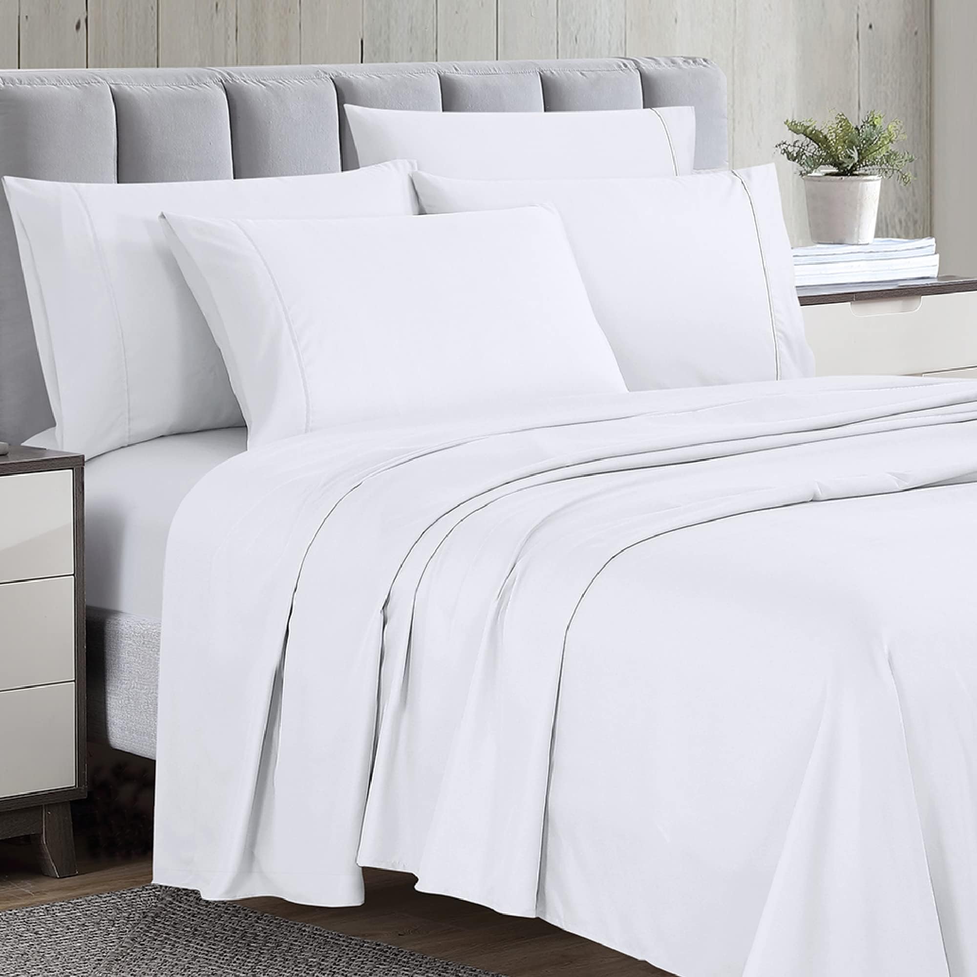 Cathay HomeBasics Ultra Soft Brushed 6 Piece Microfiber 90GSM Sheet Set - Hypoallergenic, California King, White