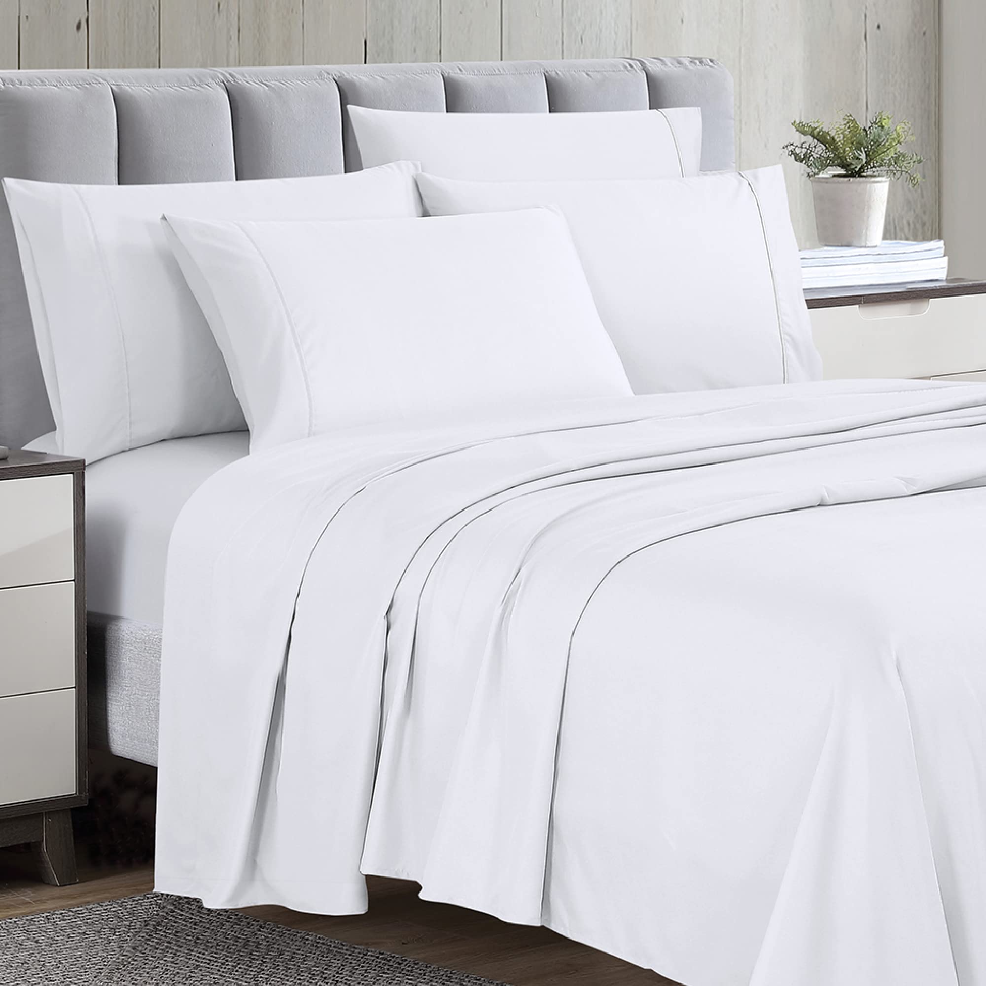 Home Basics Ultra Soft Brushed 6 Piece Microfiber 90GSM Sheet Set - Hypoallergenic, Queen, White