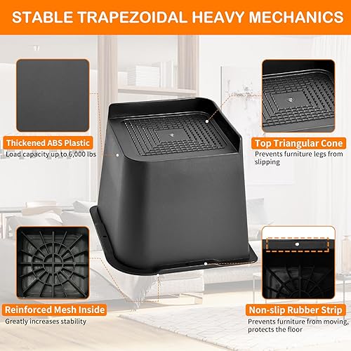 Miniatura 4 de Elevadores de cama resistentes de 4 pulgadas, elevadores de muebles con plástico duradero, elevadores de cama de gran tamaño que soportan hasta