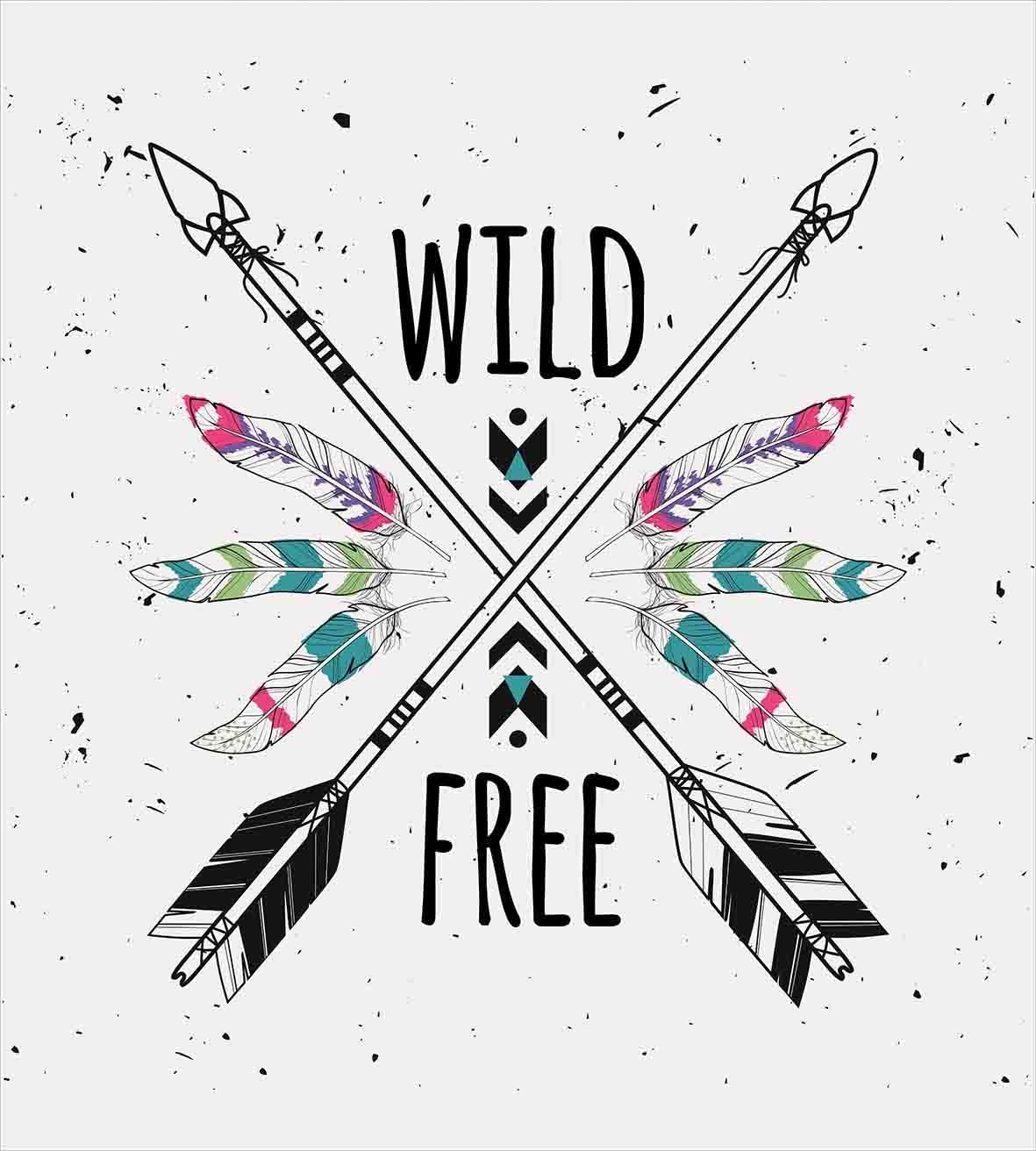 Ambesonne Tribal Duvet Cover Set, Crossed Arrows with Wild and Free Motivation Words Primitive Illustration, Decorative 2 Piece Bedding Set with 1 Pillow Sham, Twin Size, Black Teal Twin Black Teal