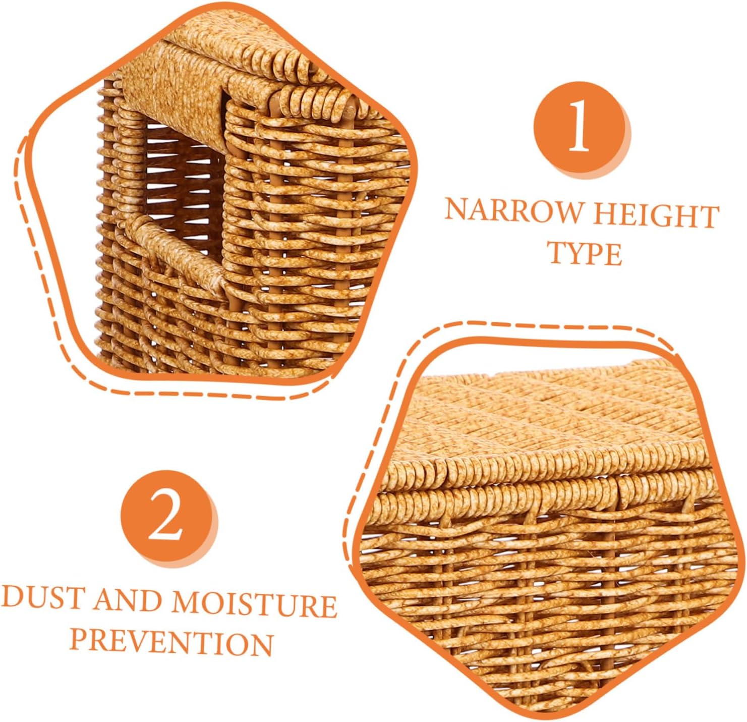GLEAVI Woven Storage Basket Lid and Handle Narrow Design Decorative Container for Organizing Toys Magazines and Sundries for Home and Outdoor Use