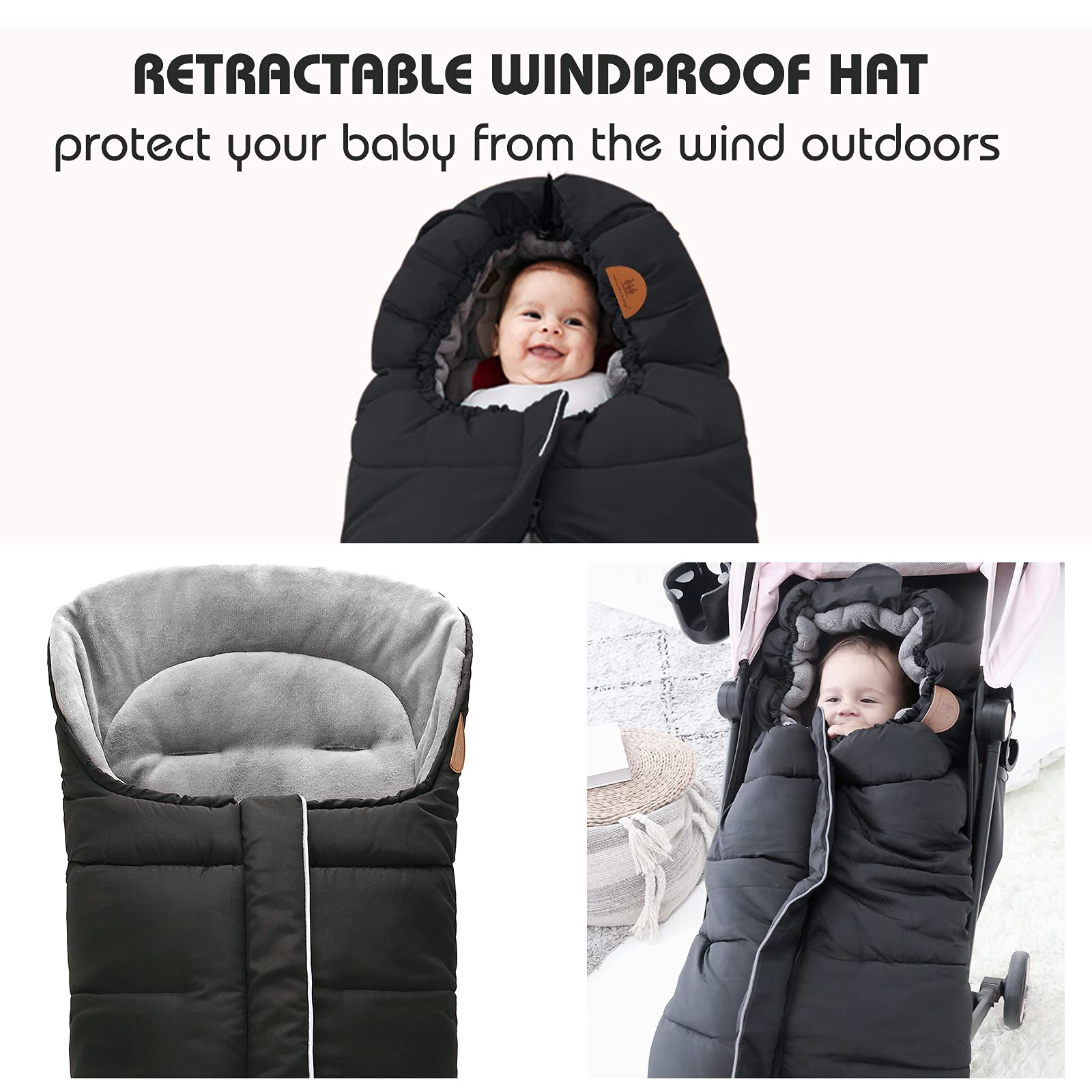 Chancelière Universelle pour Poussettes Lits Bébé, Chanceliere Bebe Poussette Hiver Chaud Imperméable, en Polaire, Amovible, Antidérapant (Noir)
