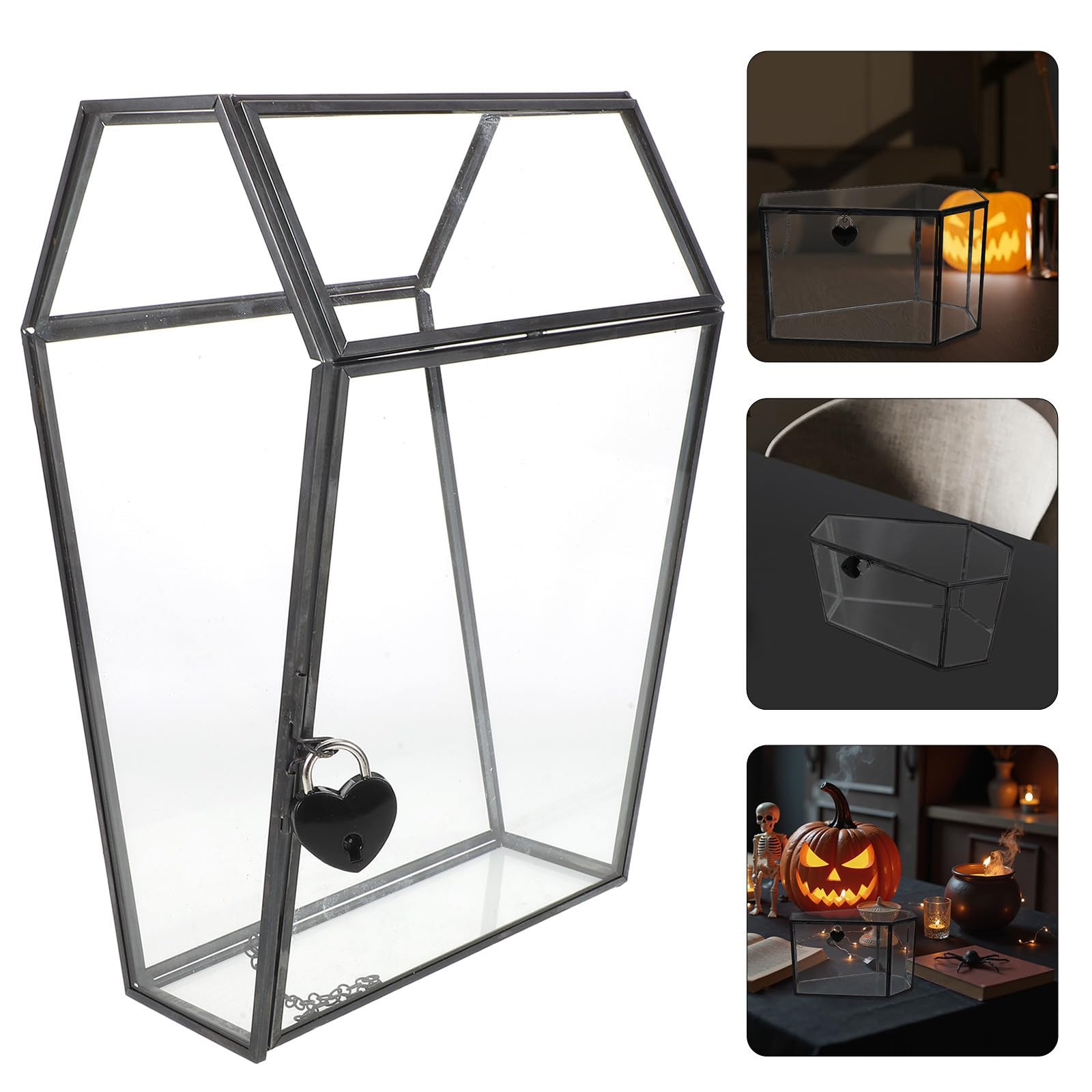 YARNOW Szklane Pudełko Wystawowe Kształcie Gotyckiej Trumny Przezroczysta Ręcznie Wykonana Szkatułka Biżuterię i Kolekcje Halloween Organizer Do Przechowywania Ozdób i Drobiazgów