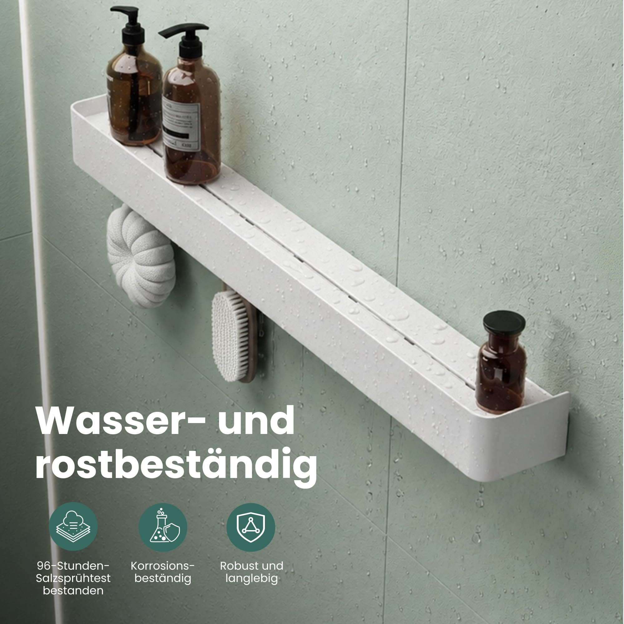 Mai & Mai Wandgarderobe mit Ablage und 6 Haken, Garderobenleiste 60 cm zur Wandmontage, Kleiderhaken für Flur, Badezimmer oder Küche, multifunktionale Garderobe, Sandweiß Reglo-05