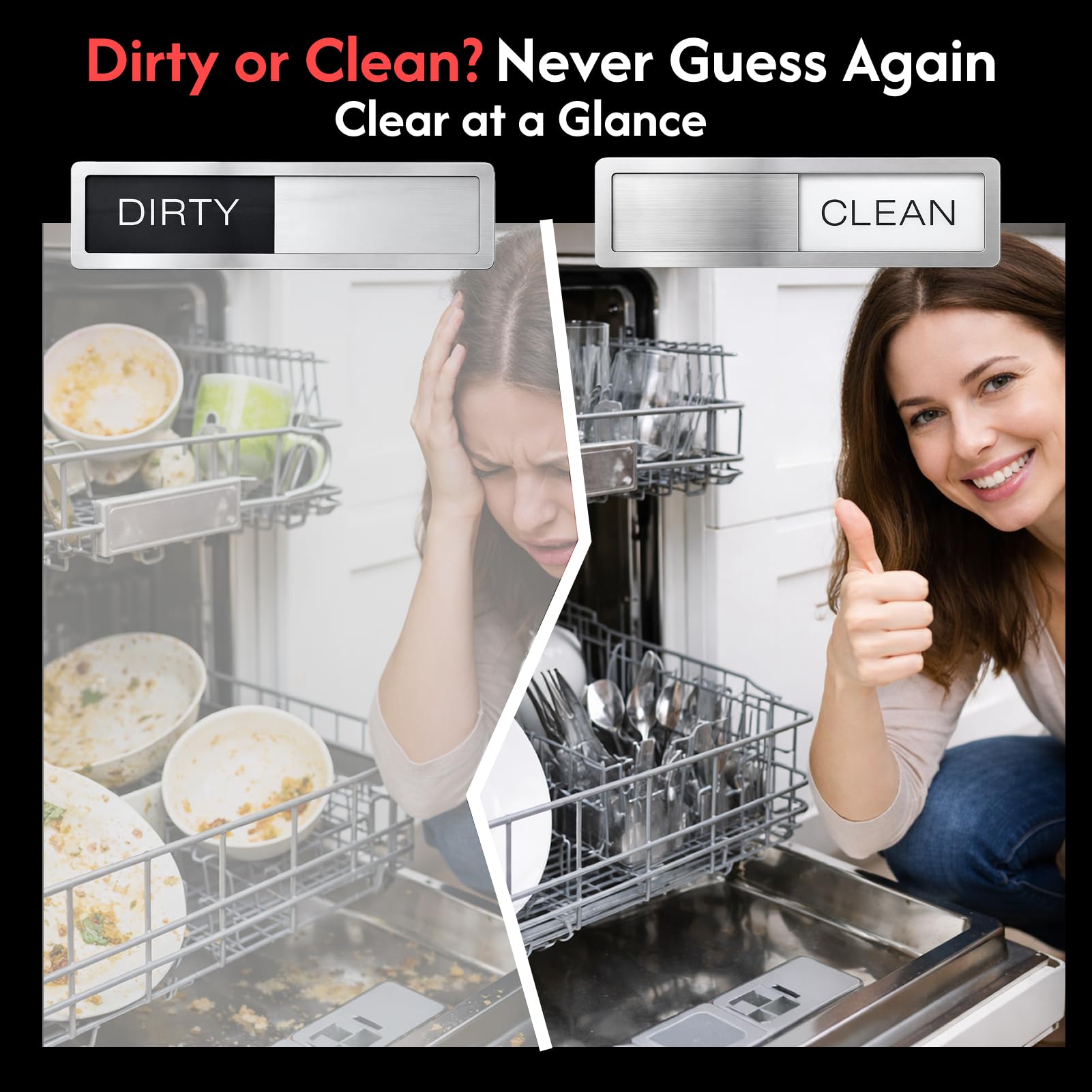1 pezzo Magnete per lavastoviglie PULITO/SPORCO, segnale magnetico con cursore, indicatore bicolore per stato stoviglie pulite o sporche, ideale per cucina e casa - 5