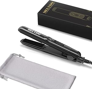 Mini Hair Straightener 0.7" Portable Travel Flat Iron for Short Hair, Bangs & Beard - Ceramic Tourmaline Plates, Dual Voltage 100-240V, 60s Fast Heat, Heat Resistant Pouch