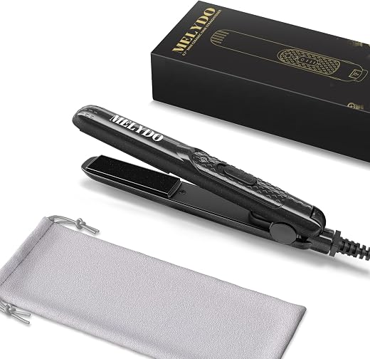 MELYDO Mini Hair Straightener 0.7" Portable Travel Flat Iron for Short Hair, Bangs &amp; Beard - Ceramic Tourmaline Plates, Du...