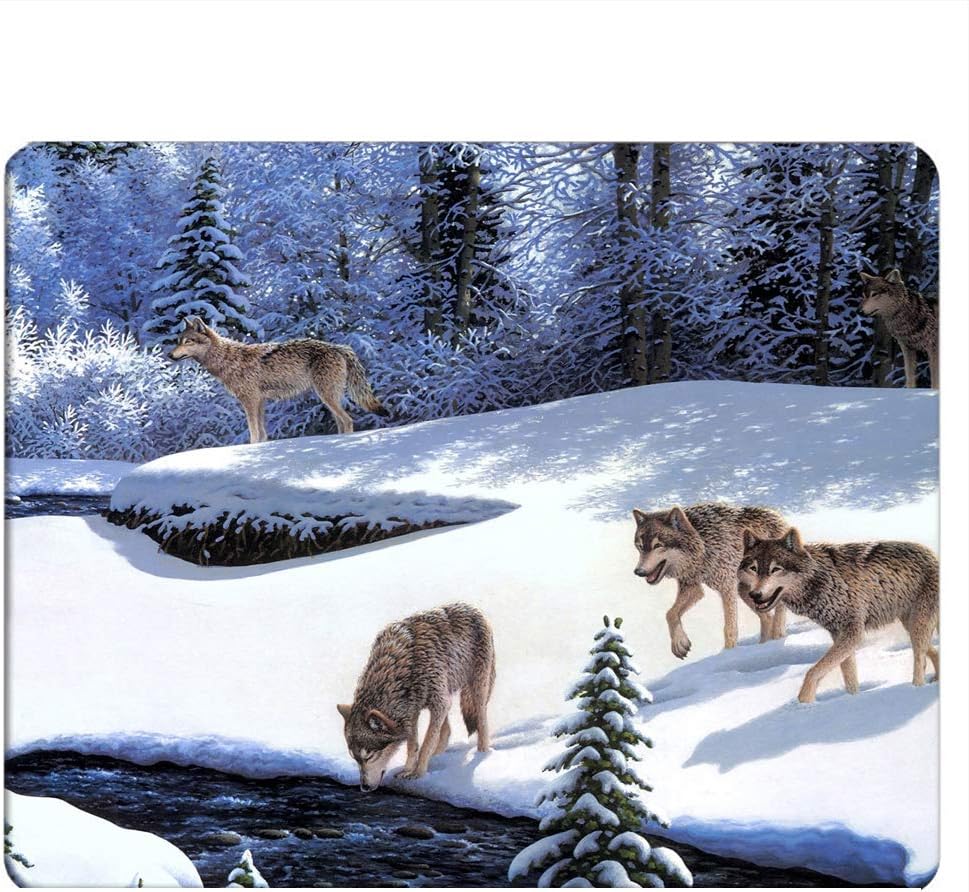 APSRA Wolves Gaming Mousepad Animals Wolves Wolf Pack River Snow Winter Forest Trees Frost Mouse Pad Mouse Mat for Computer Desk Laptop Office 9.5 X 7.9 Inch Non-Slip Rubber-13195