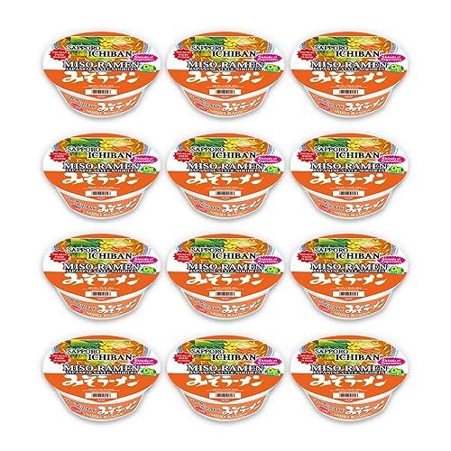 [SAPPORO ICHIBAN] Miso Ramen Bowl (Donburi), fideos japoneses de taza instantánea de sabor nº 1 (2.94 onzas x 12 tazones) (Miso)