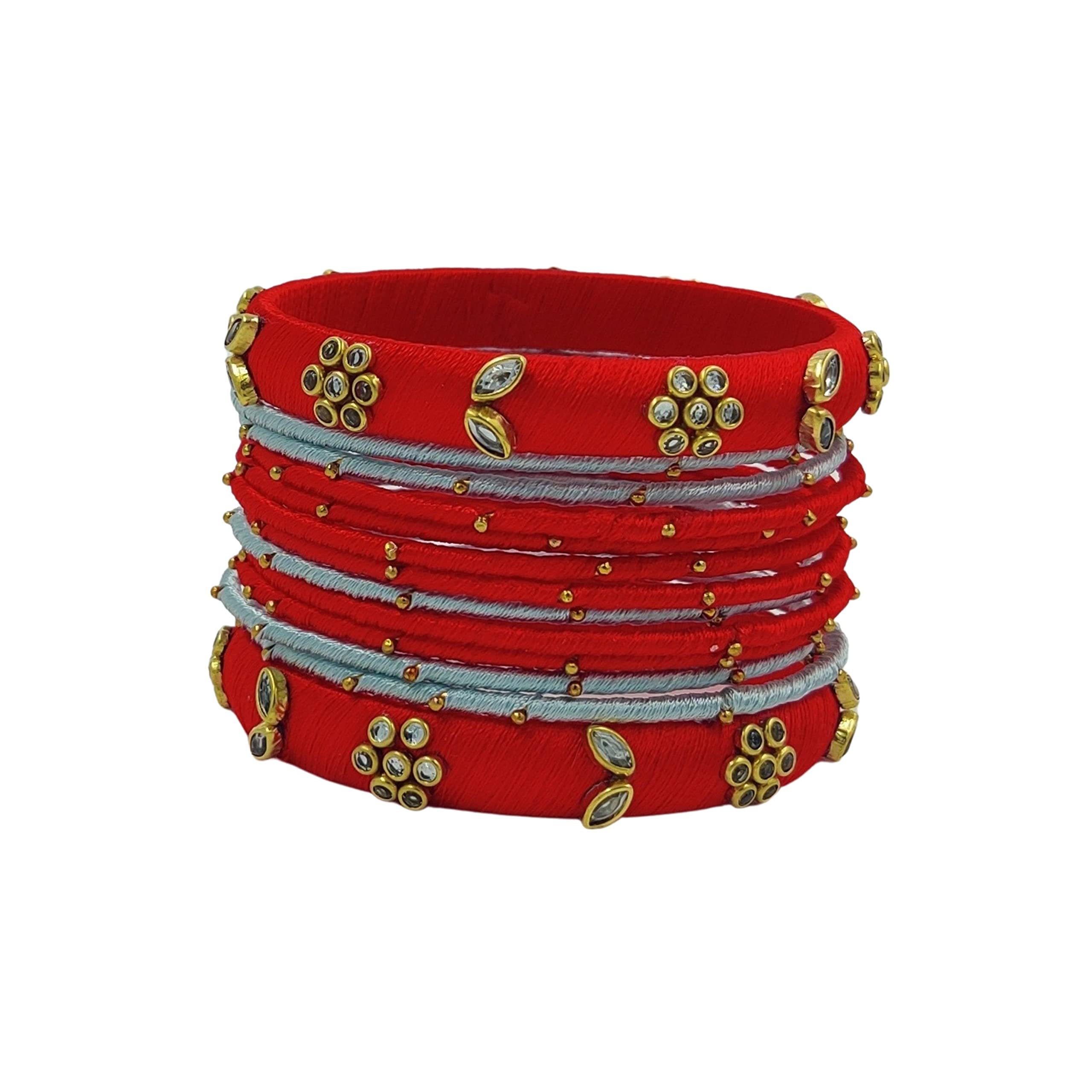 Yaalz Silk Thread Kundan Stone Worked Metal Heavy Festival Wear Bangle Sets/Wedding Chuda For Women Kids In Red_Silver (B09QZSQXQJ) Amazon Price History, Amazon Price Tracker