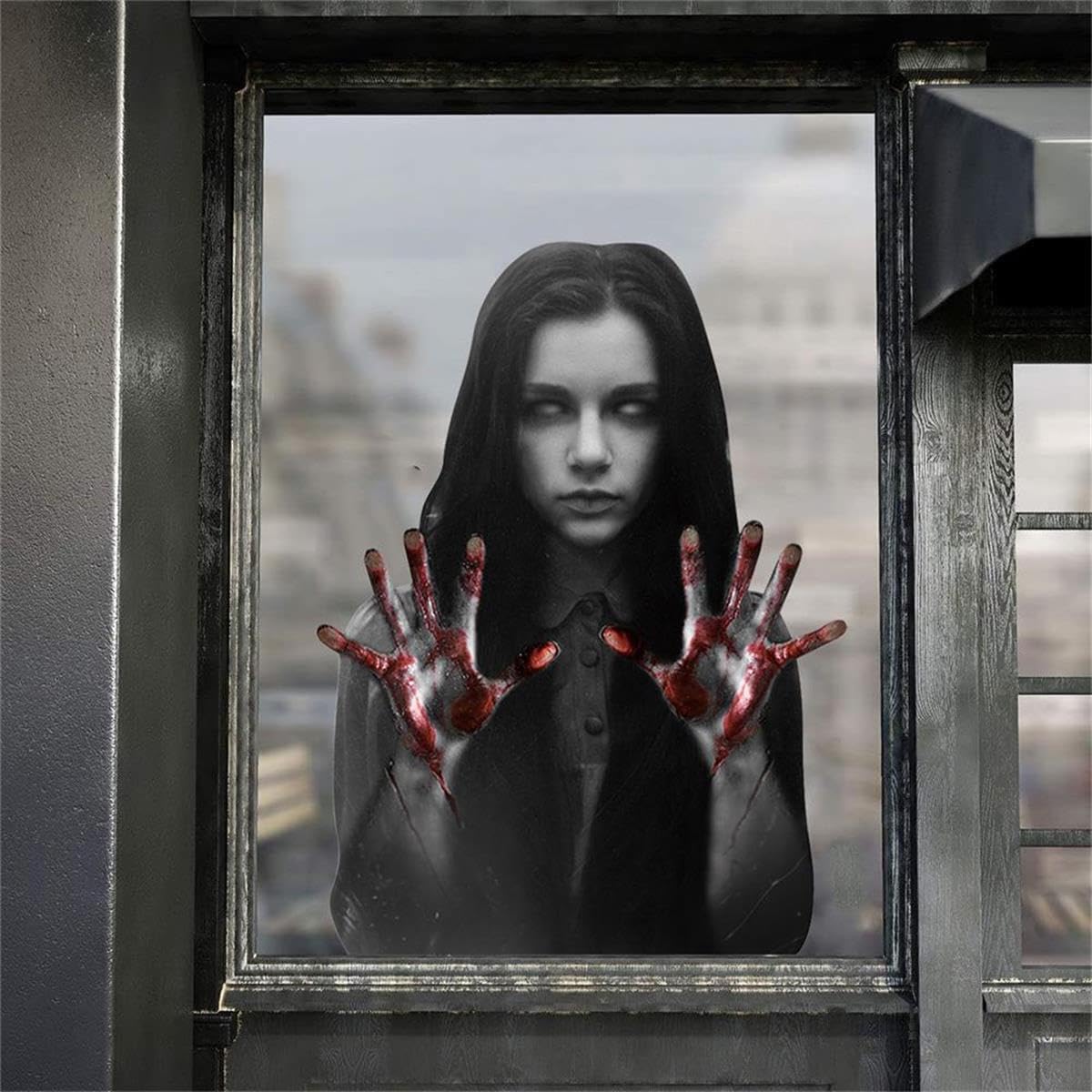 Halloween Party Window Decorations, Scary Female Ghos Static Halloween Window Clings Stickers Decor for Glass Windows Door Home Indoor Outdoor Party Supply