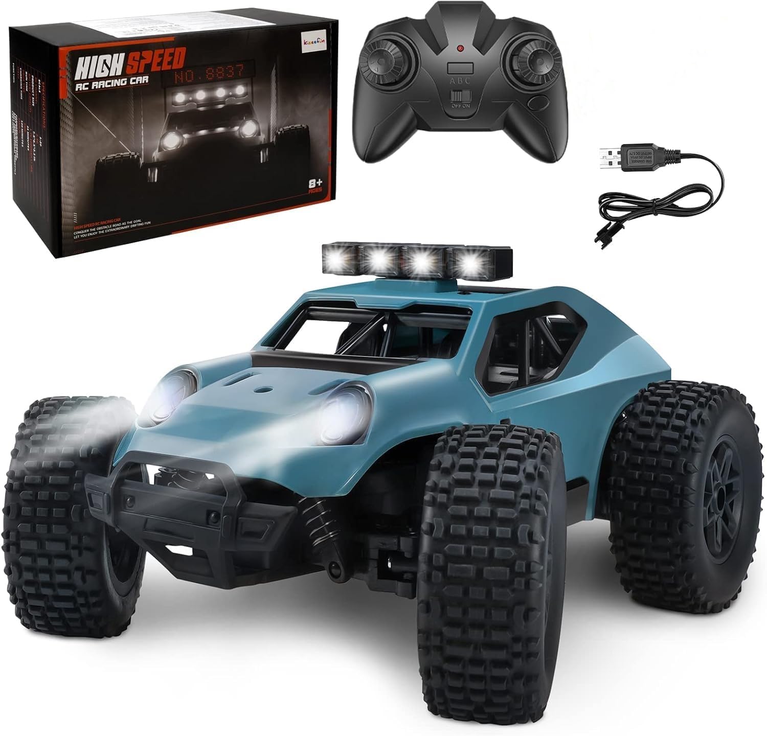 Kizeefun Voiture Télécommandée, 2,4 Ghz 1/20 RC Véhicule Tout-Terrain 20 Km/H Jouet Électrique Tout-Terrain avec 2 Piles 50 Min De Lecture Et Phare LED Cadeaux d'anniversaire Fête Cadeau