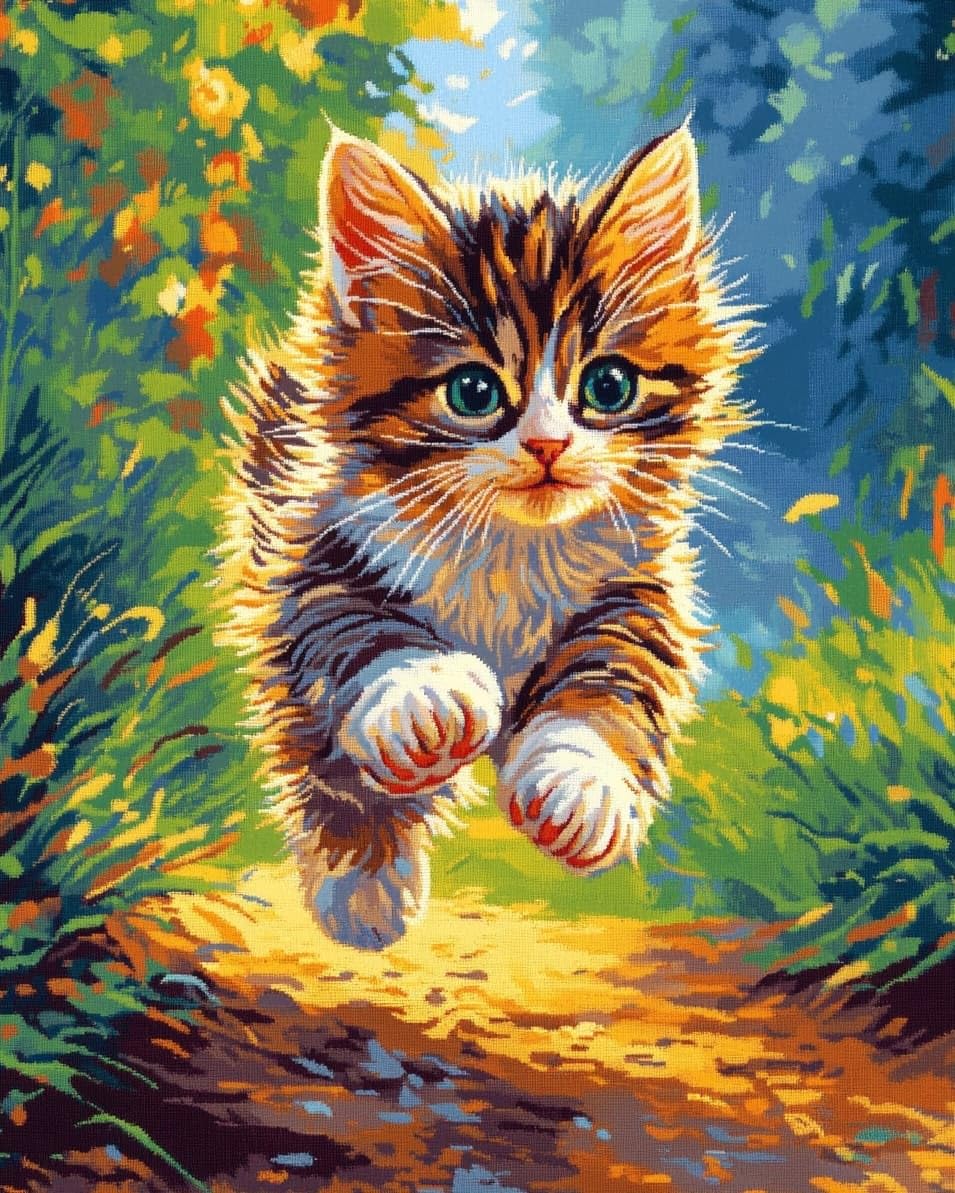 WallustrioaW 11CT Cross Stitch Embroidery Kits,A Running cat,Cross Stitch Full Kit DIY Embroidery Sewing Handicraft for Adults Home Decor,16x20in