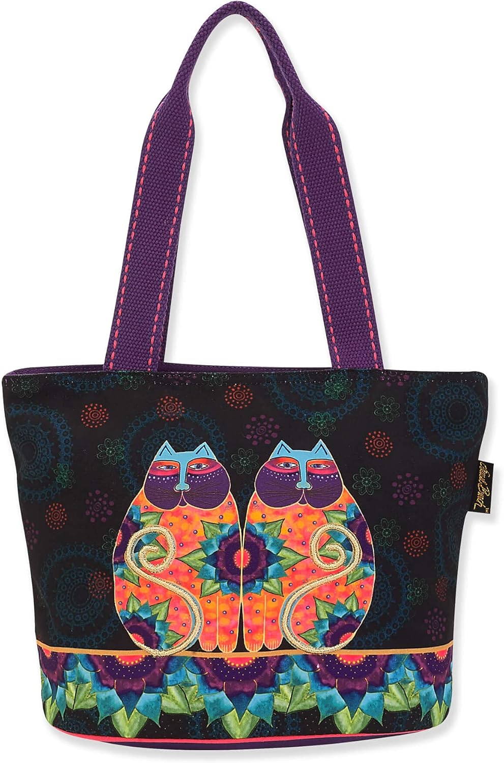 Laurel Burch Celestial Lotus Cats Medium Shoulder Bag Tote Style Handbag Purse