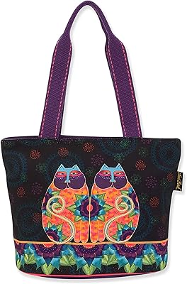 Laurel Burch Celestial Lotus Cats Medium Shoulder Bag Tote Style Handbag Purse