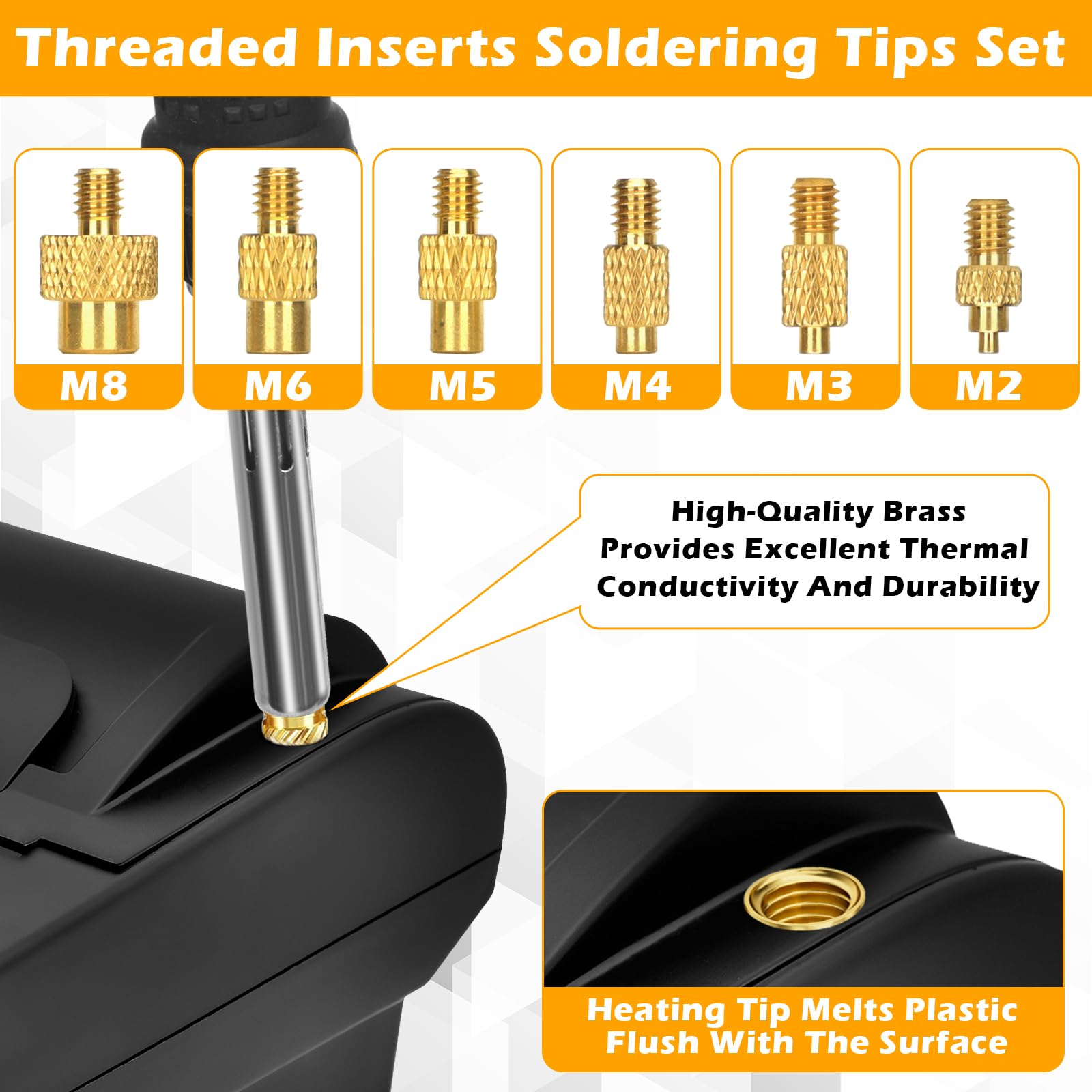 Insert Fileté, 90W LED Fer a Souder Température Réglable, 130 Pièces Inserts Taraudés M2/M3/M4/M5/M6/M8, Insert Impression 3d pour Impression 3D et Plastique