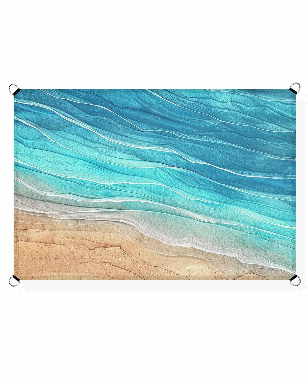 Ocean Turquoise Sun Sail Shades Rectangle Canopy,Sunlight Block Heavy Duty Curved Backyard Shade Cover,Waterproof Sun Shades for Patios Garden Outdoor,8'x10' Beach Sand Minimalist Geometric Striped