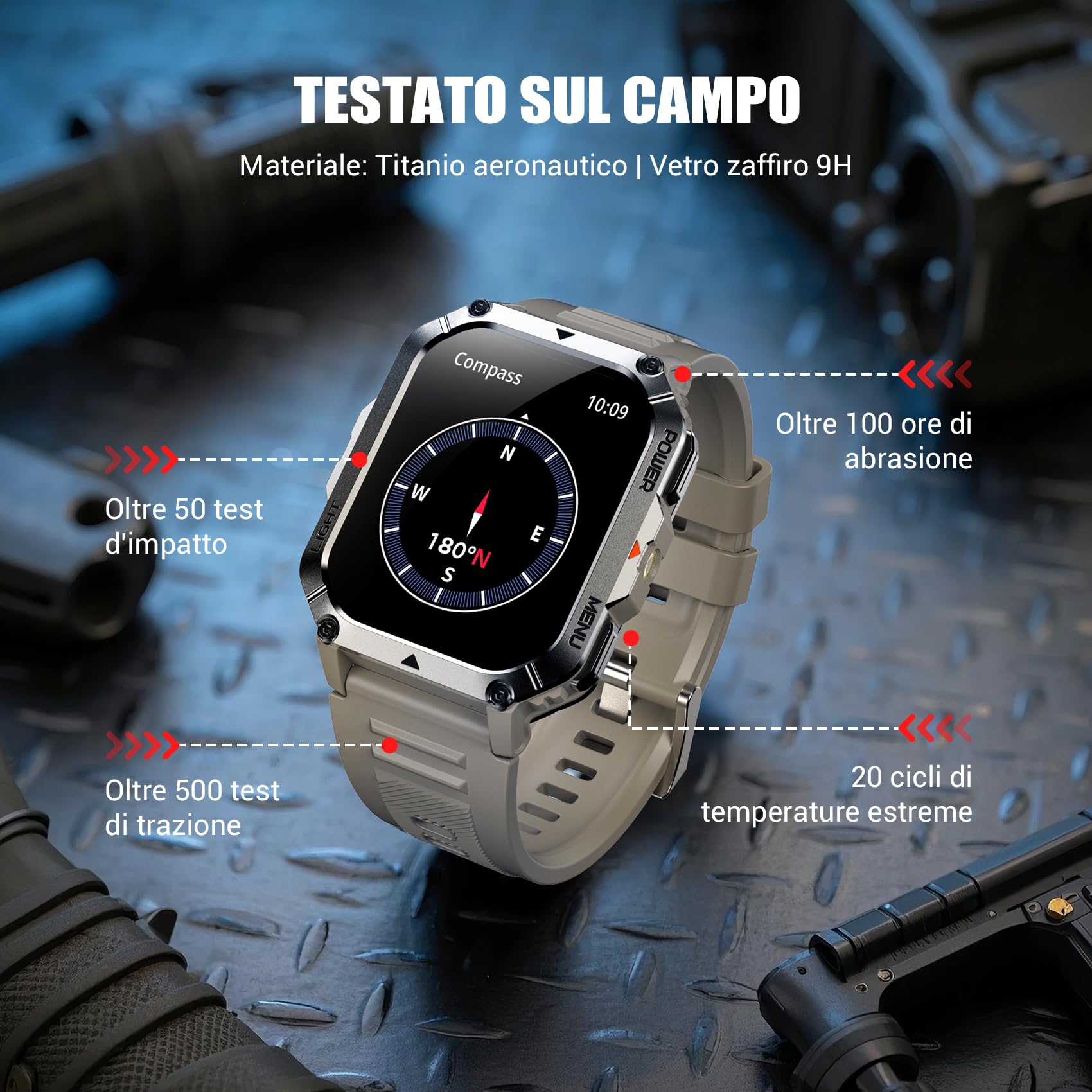 IOWODO Smartwatch Uomo Militare 2.01" con Chiamate Bluetooth, Batteria 900mAh, Torcia LED, Bussola, IP68 Impermeabile, Monitoraggio Cuore/Ossigeno nel Sangue/Sonno, 123 Modalità Sportive, 2 Cinturini