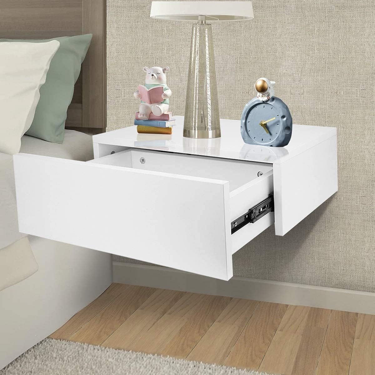 Buy Wall Mounted Shelf With Drawer Floating Bedside Table Nightstand Multifunctional Simple Modern